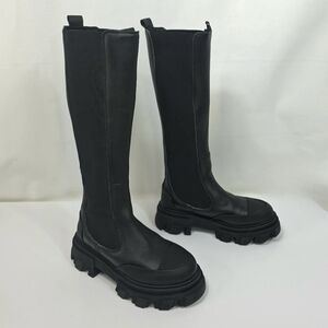 GANNI Cleated Tall Chelsea Boots Black Leather Lug Sole Platform 36 US 6